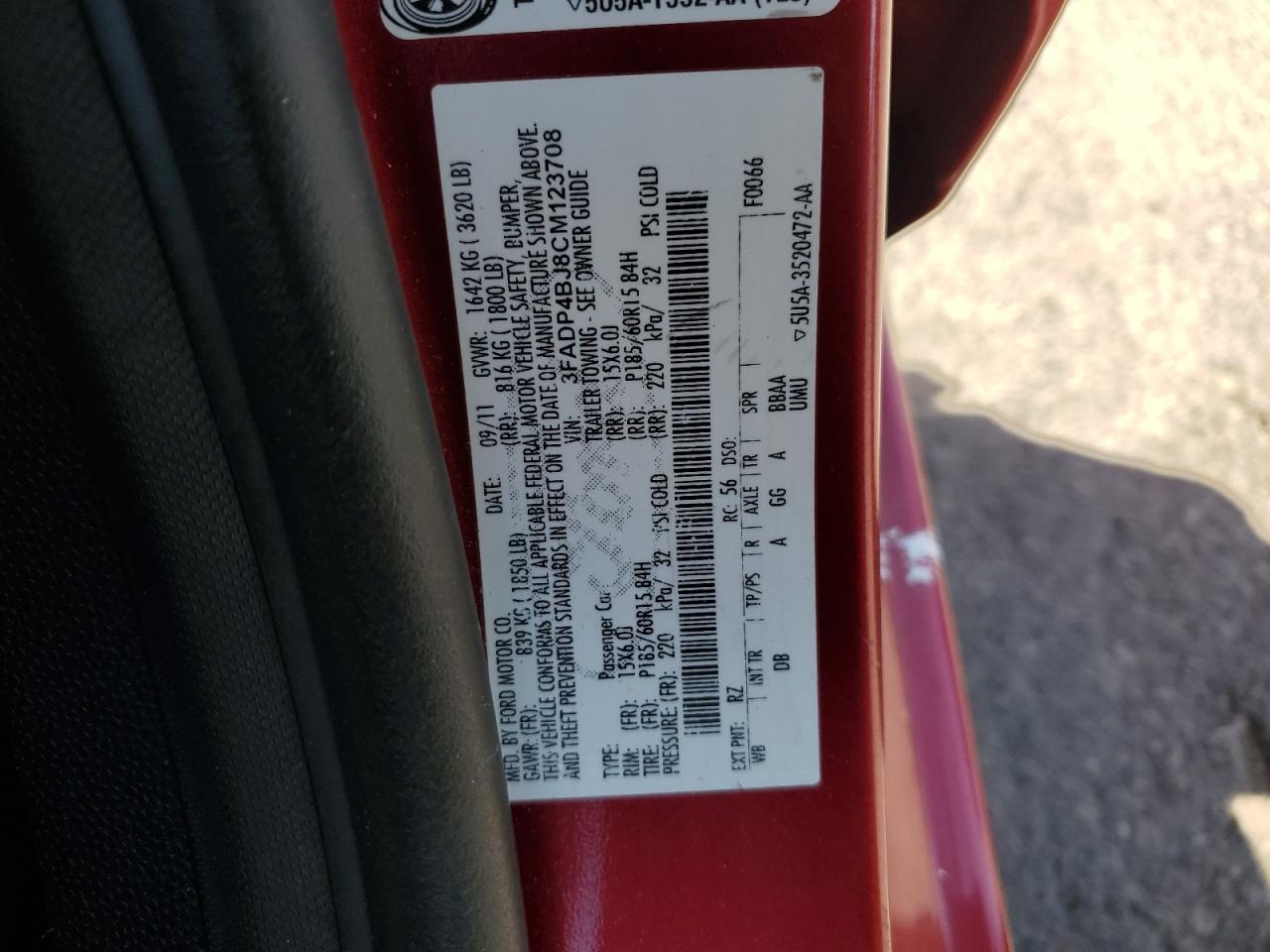 2012 Ford Fiesta Se VIN: 3FADP4BJ8CM123708 Lot: 56315485