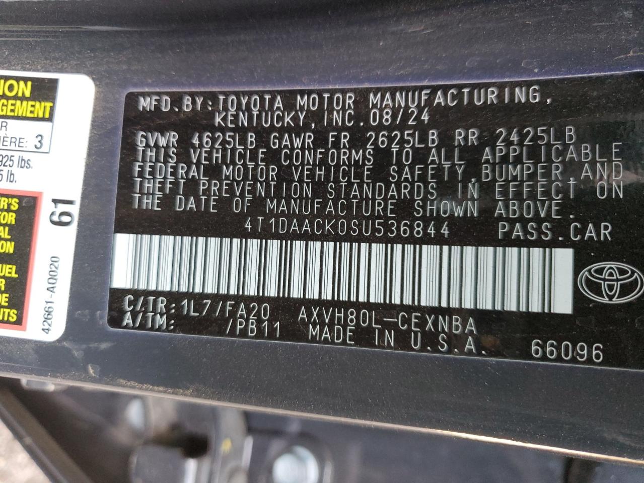2025 Toyota Camry Xse VIN: 4T1DAACK0SU536844 Lot: 55257405