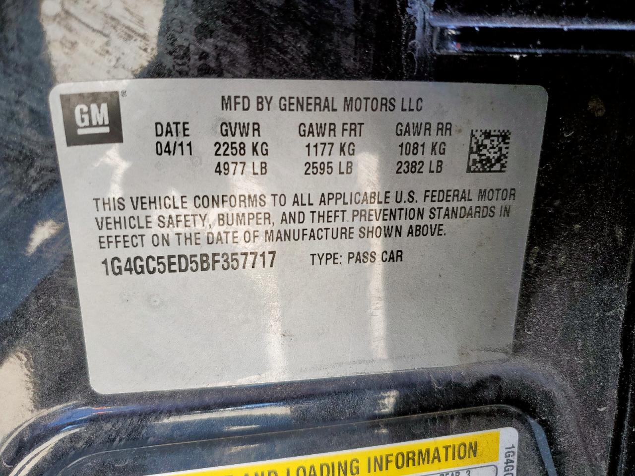 2011 Buick Lacrosse Cxl VIN: 1G4GC5ED5BF357717 Lot: 56674595