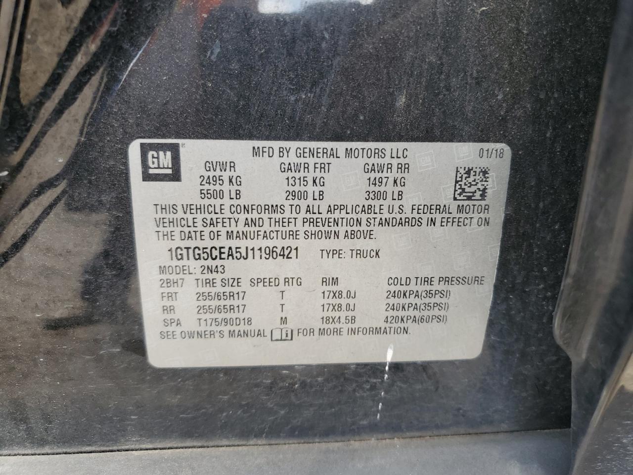 2018 GMC Canyon Sle VIN: 1GTG5CEA5J1196421 Lot: 55781525