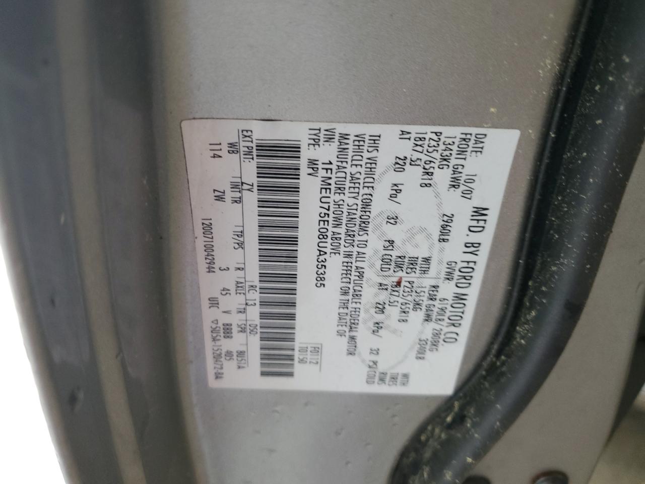 2008 Ford Explorer Limited VIN: 1FMEU75E08UA35385 Lot: 56735925
