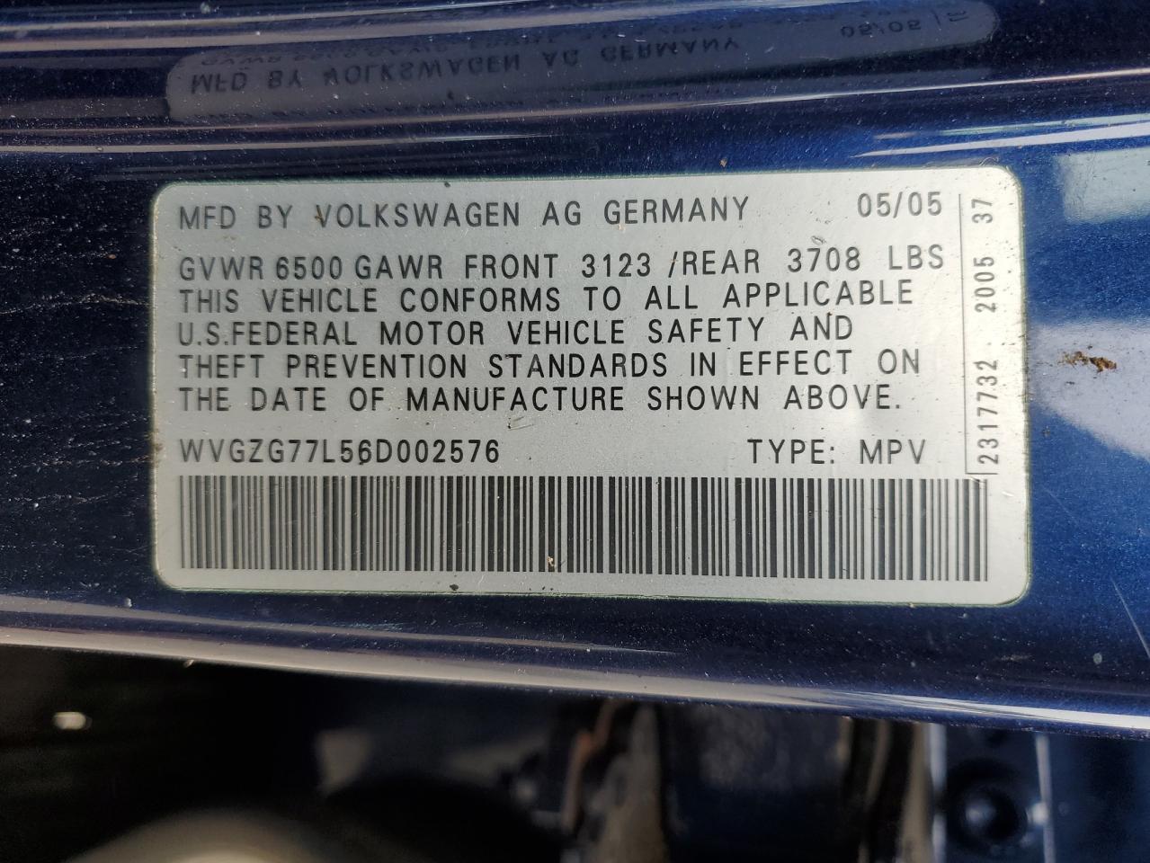 2006 Volkswagen Touareg 3.2 VIN: WVGZG77L56D002576 Lot: 58657825