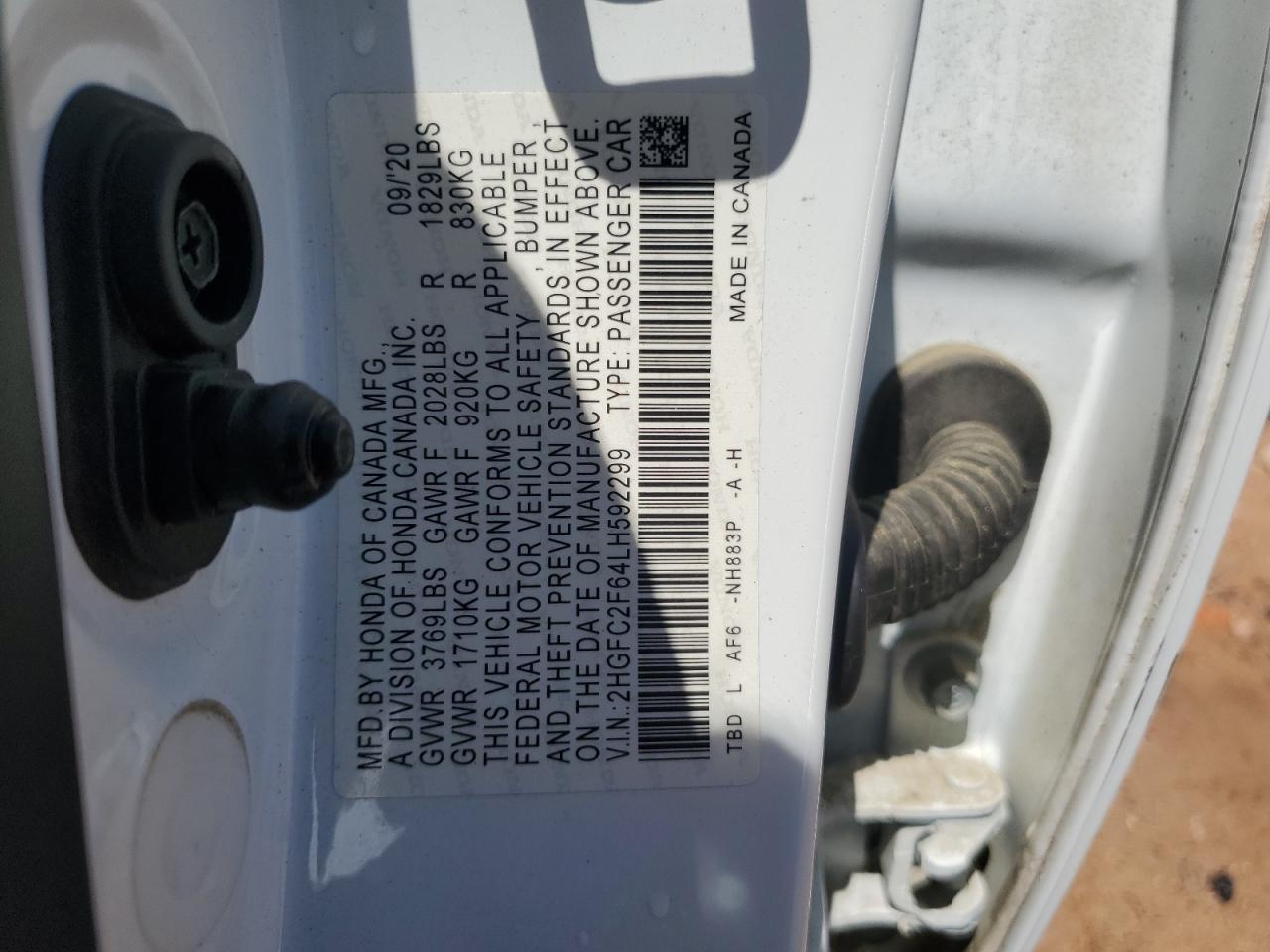 2020 Honda Civic Lx VIN: 2HGFC2F64LH592299 Lot: 57040525