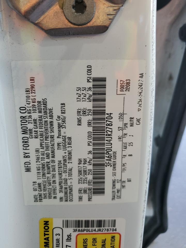 2018 Ford Fusion Se Hybrid VIN: 3FA6P0LU4JR278704 Lot: 54027695