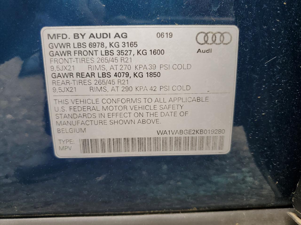 2019 Audi E-Tron Prestige VIN: WA1VABGE2KB019280 Lot: 53157365