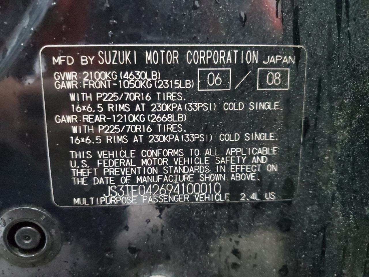 2009 Suzuki Grand Vitara VIN: JS3TE042694100010 Lot: 56716225