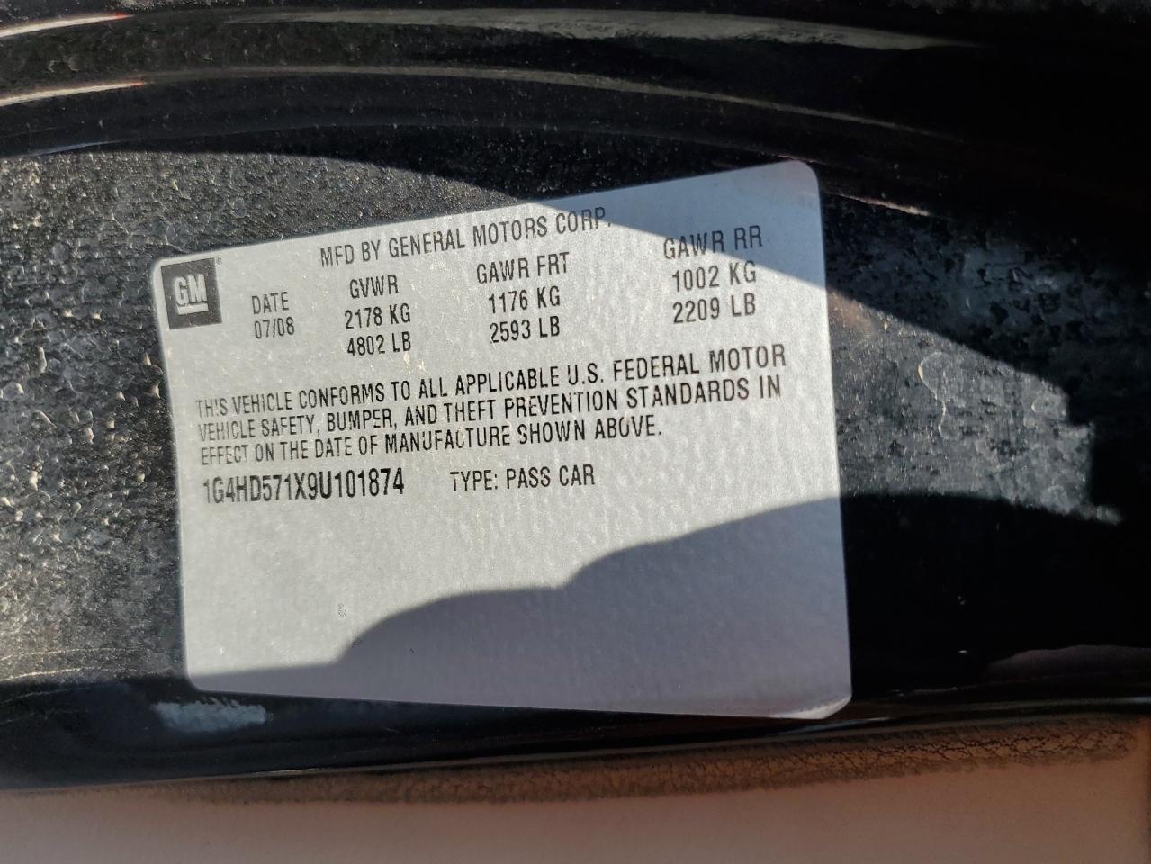 2009 Buick Lucerne Cxl VIN: 1G4HD571X9U101874 Lot: 56686865