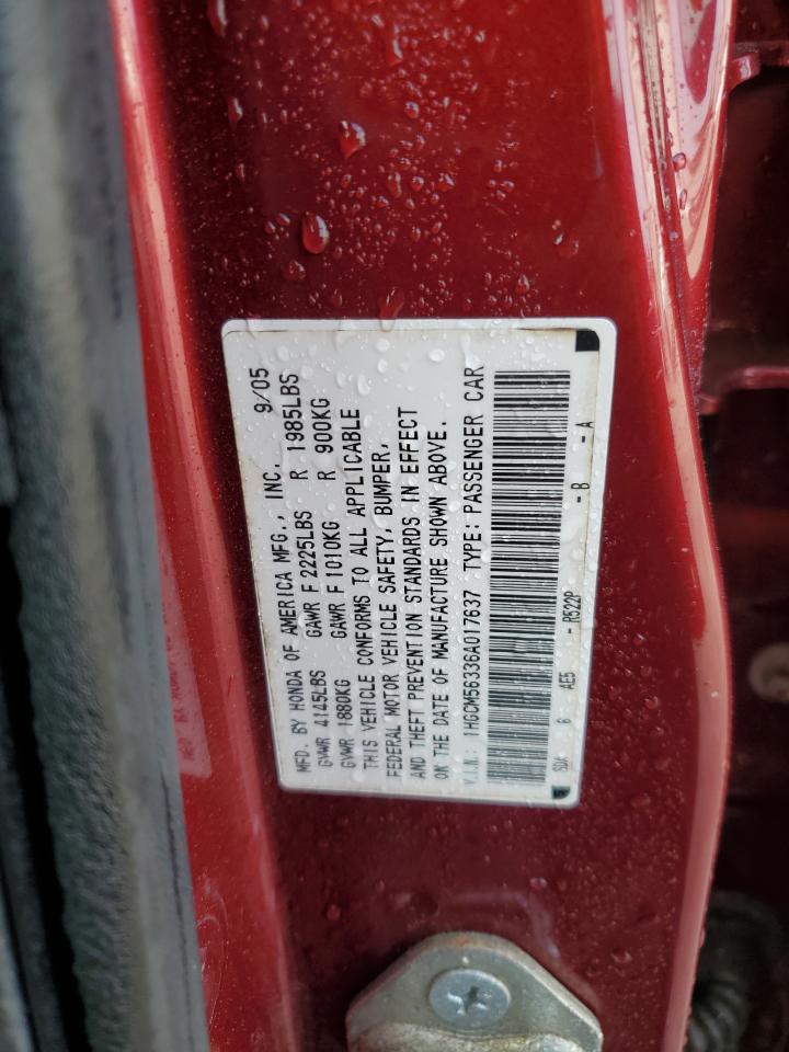 2006 Honda Accord Se VIN: 1HGCM56336A017637 Lot: 57295905
