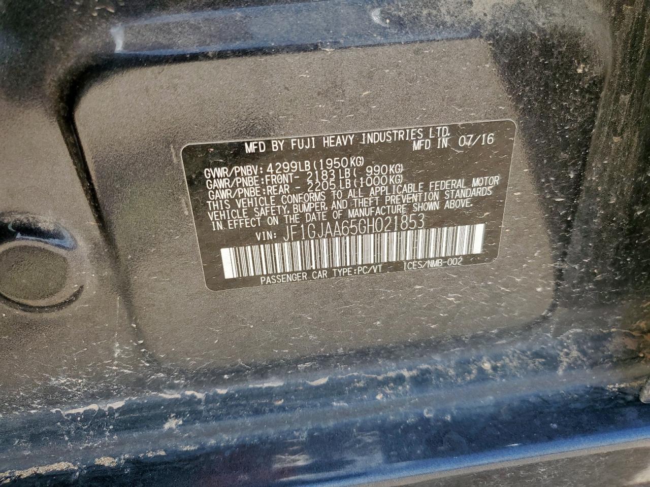 2016 Subaru Impreza VIN: JF1GJAA65GH021853 Lot: 56766535