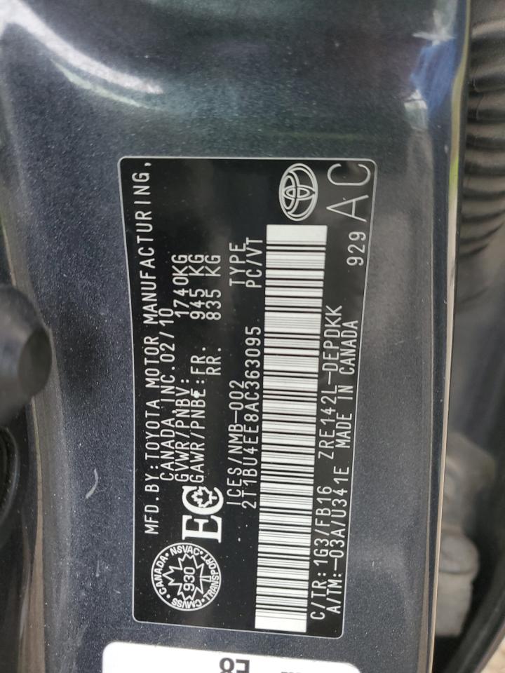 2010 Toyota Corolla Base VIN: 2T1BU4EE8AC363095 Lot: 56706165