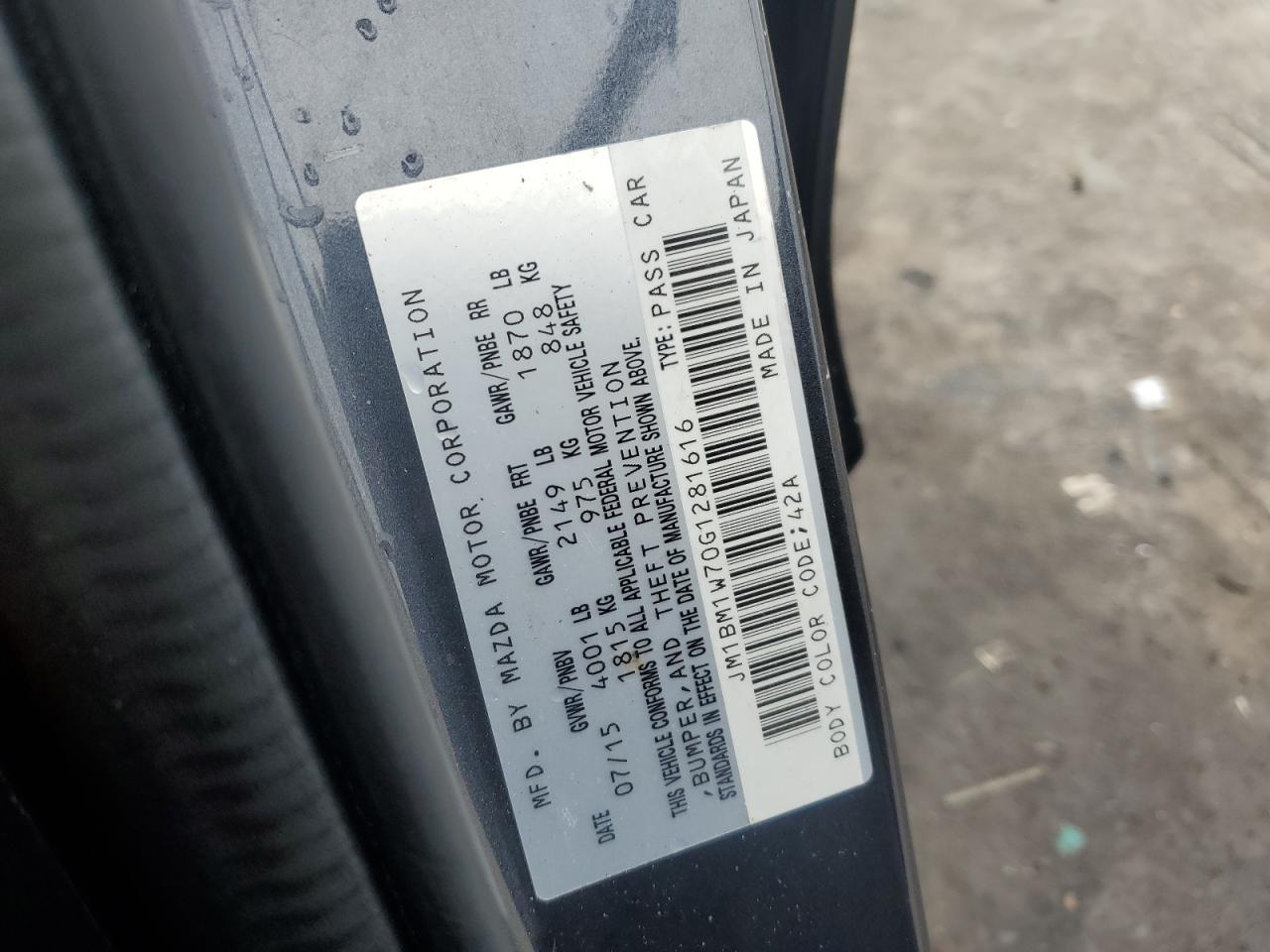 2016 Mazda 3 Touring VIN: JM1BM1W70G1281616 Lot: 56820715