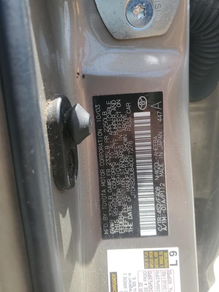 2004 Toyota Prius VIN: JTDKB20U840017278 Lot: 57265145