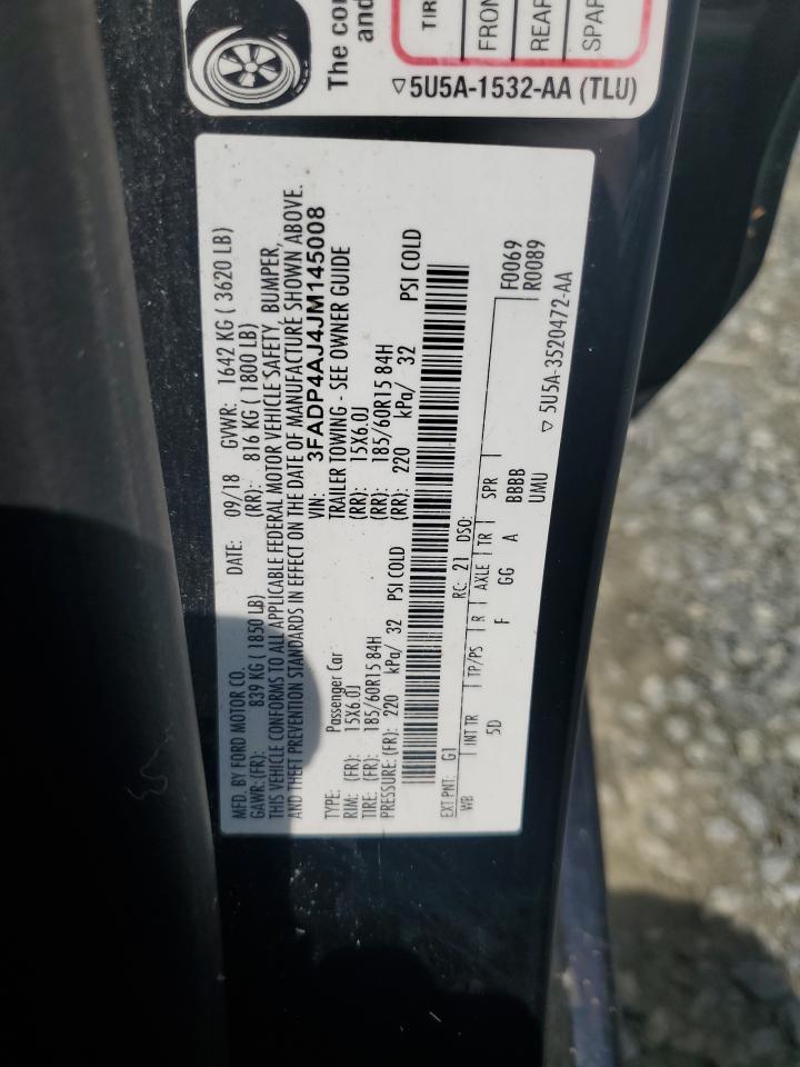 2018 Ford Fiesta S VIN: 3FADP4AJ4JM145008 Lot: 56901735