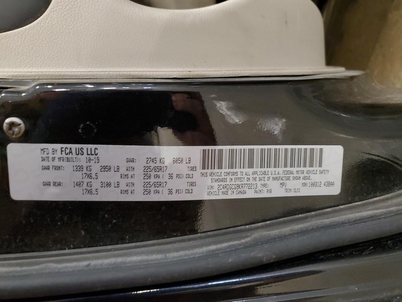 2019 Dodge Grand Caravan Sxt VIN: 2C4RDGCG9KR772213 Lot: 58128685