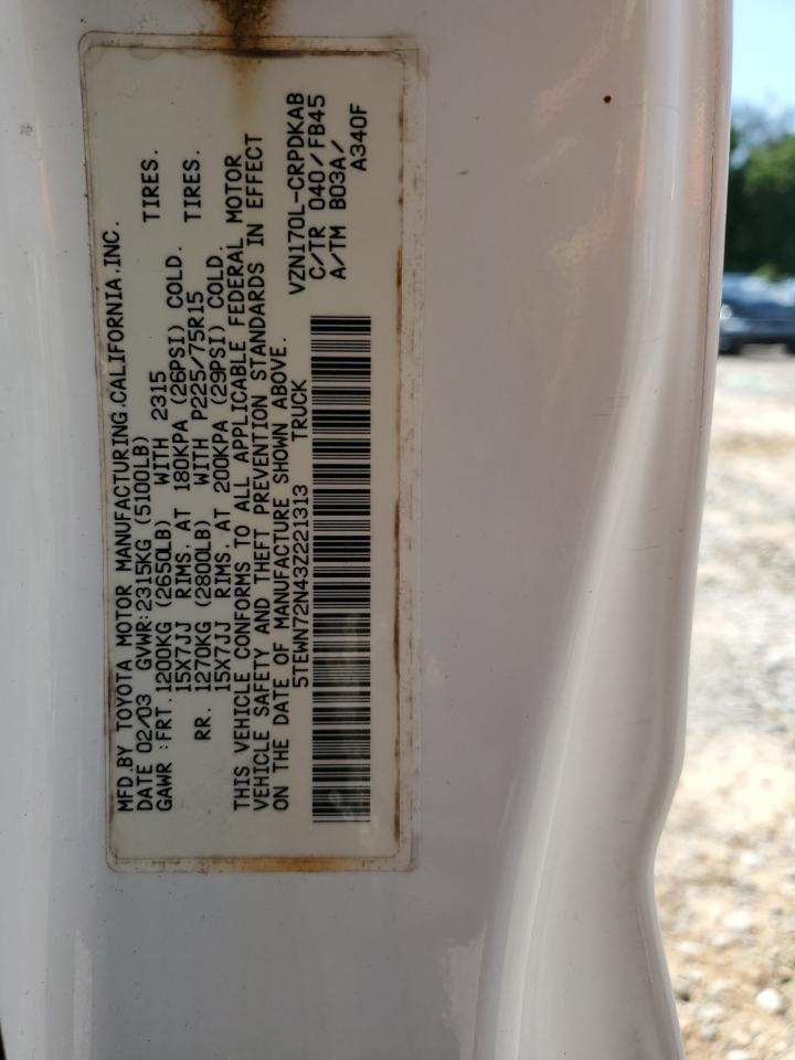 2003 Toyota Tacoma Xtracab VIN: 5TEWN72N43Z221313 Lot: 55942115