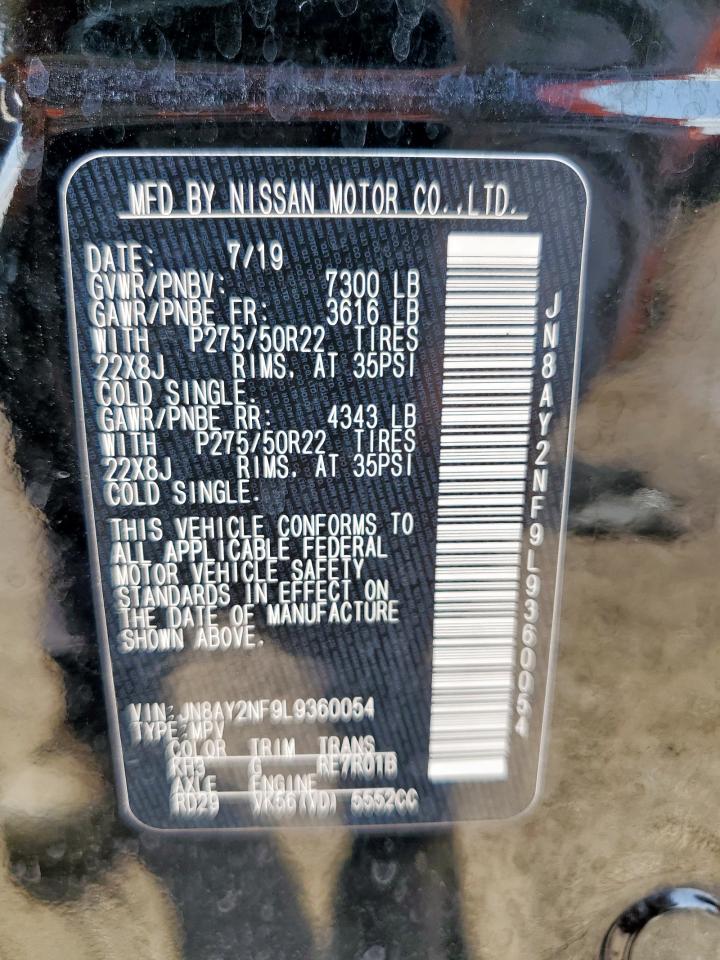 2020 Nissan Armada Platinum VIN: JN8AY2NF9L9360054 Lot: 59017495