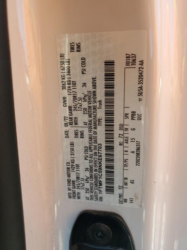 2022 Ford F150 VIN: 1FTMF1C59NKE67703 Lot: 56976855
