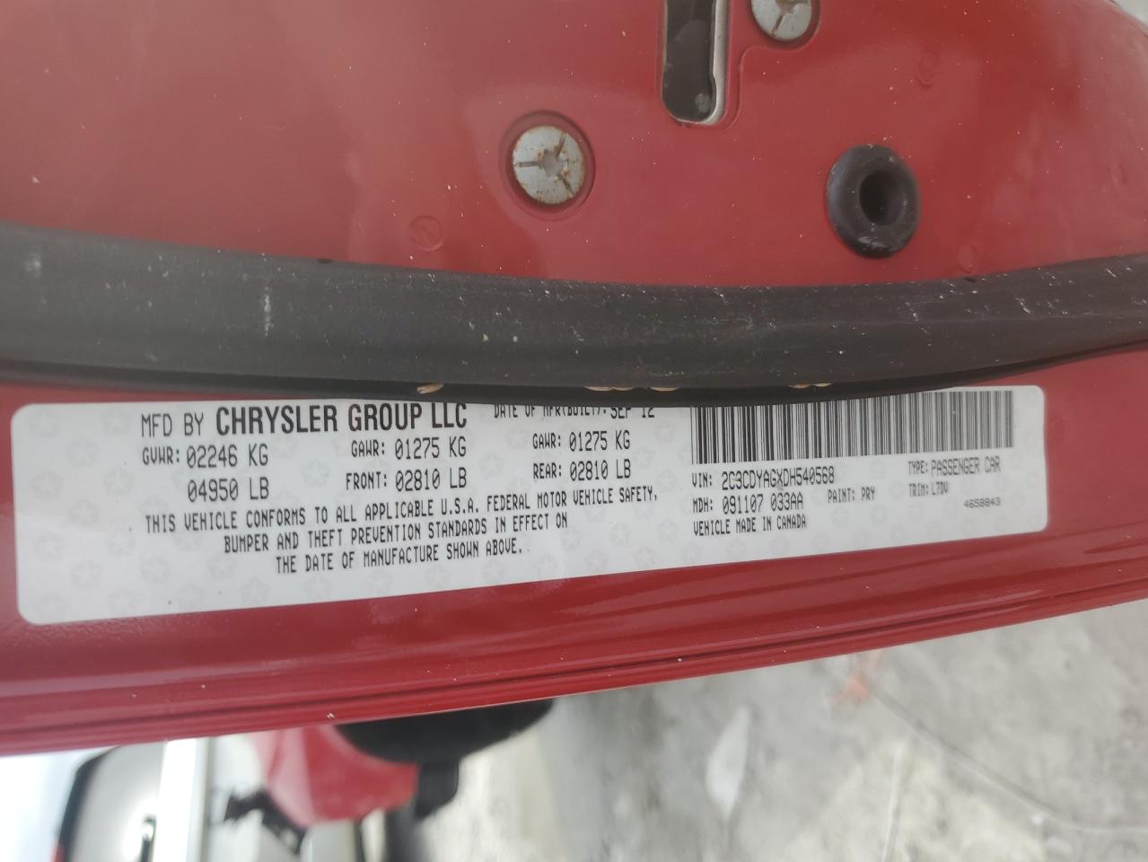 2013 Dodge Challenger Sxt VIN: 2C3CDYAGXDH540568 Lot: 56598205