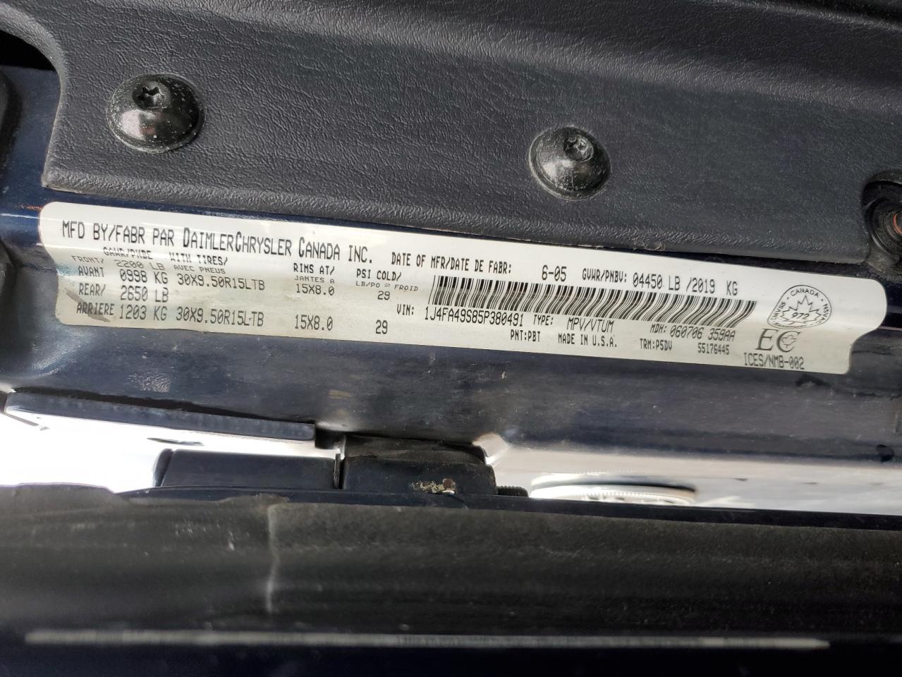 2005 Jeep Wrangler / Tj Sport VIN: 1J4FA49S85P380491 Lot: 55927025