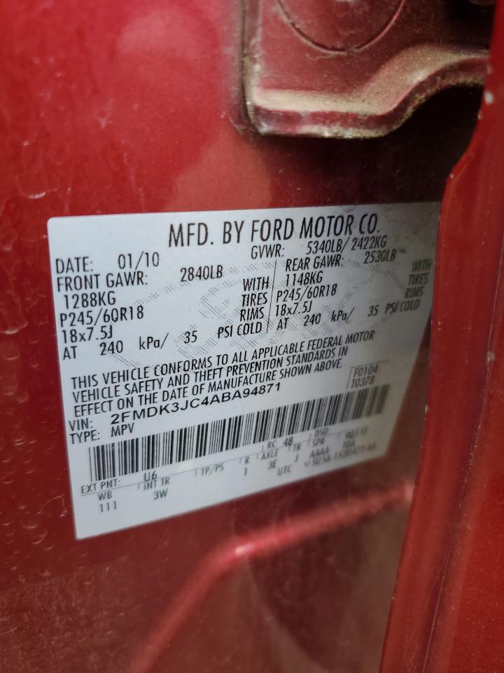 2010 Ford Edge Sel VIN: 2FMDK3JC4ABA94871 Lot: 56929235