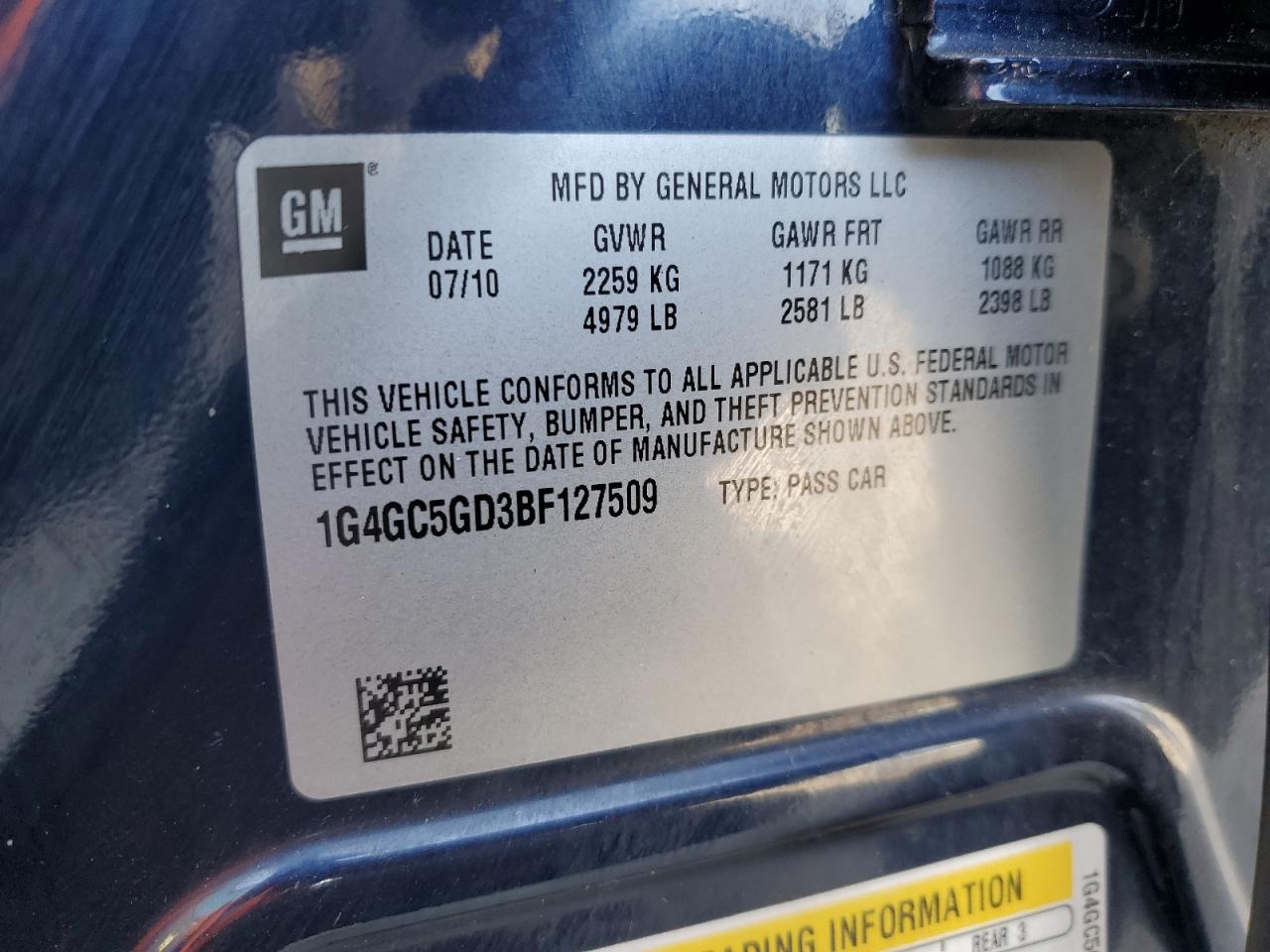 2011 Buick Lacrosse Cxl VIN: 1G4GC5GD3BF127509 Lot: 57424645