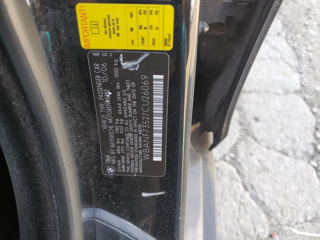 2007 BMW 530 Xi VIN: WBANF73527CU26069 Lot: 56948665