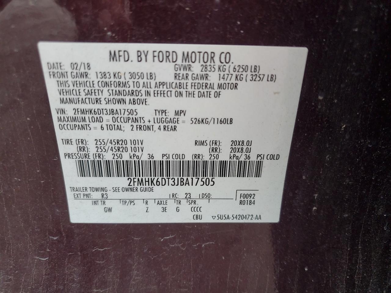 2018 Ford Flex Limited VIN: 2FMHK6DT3JBA17505 Lot: 56904685