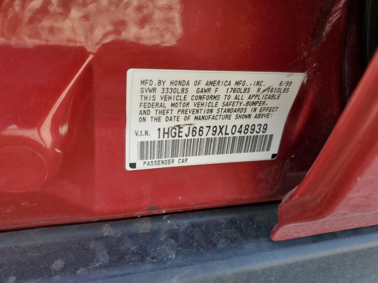 1999 Honda Civic Lx VIN: 1HGEJ6679XL048939 Lot: 56860835