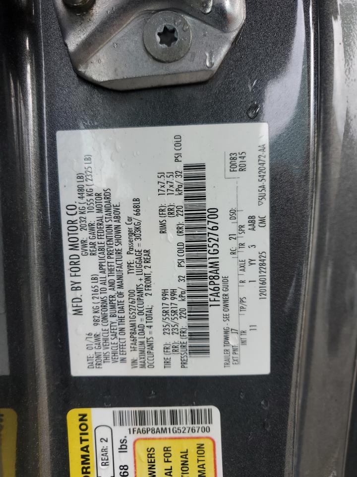 2016 Ford Mustang VIN: 1FA6P8AM1G5276700 Lot: 57151175