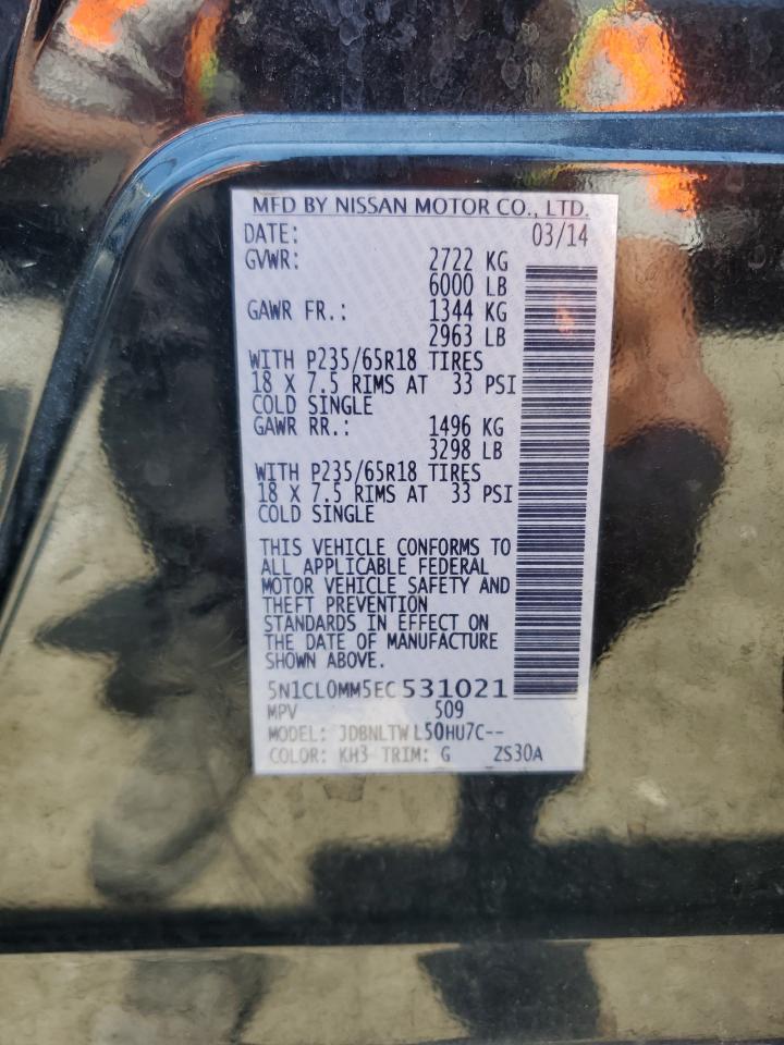2014 Infiniti Qx60 Hybrid VIN: 5N1CL0MM5EC531021 Lot: 56759505