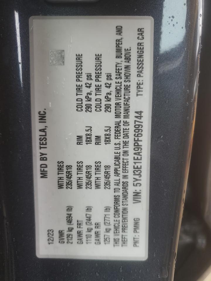 2023 Tesla Model 3 VIN: 5YJ3E1EA9PF699744 Lot: 56407215