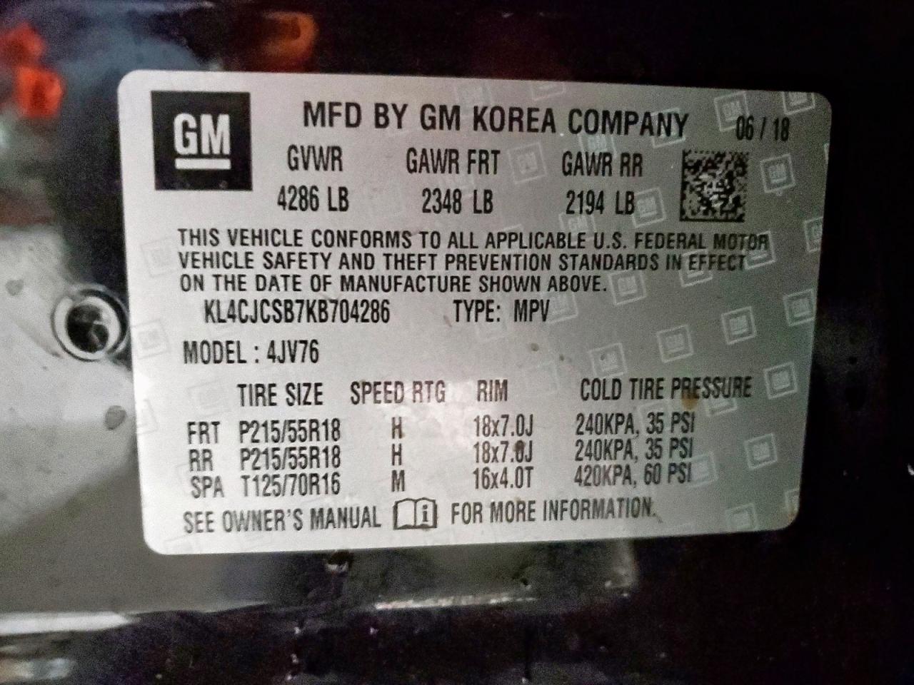 2019 Buick Encore Essence VIN: KL4CJCSB7KB704286 Lot: 56020895