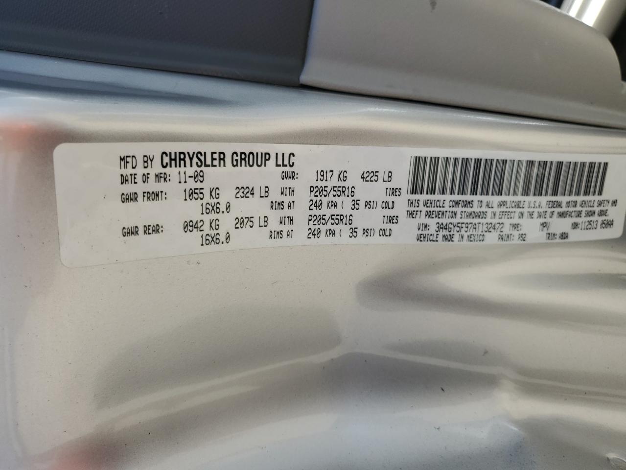 2010 Chrysler Pt Cruiser VIN: 3A4GY5F97AT132472 Lot: 57130935