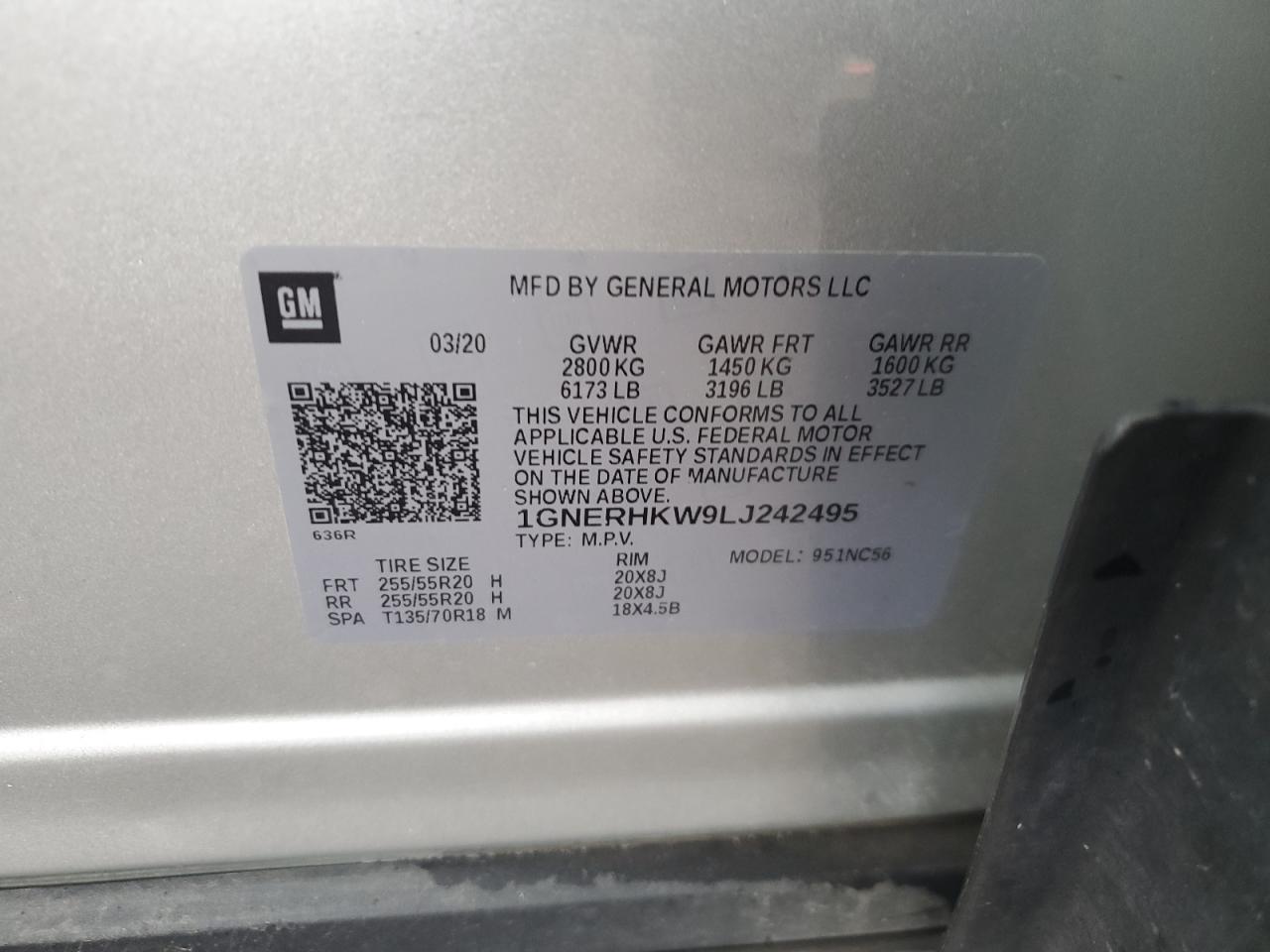 2020 Chevrolet Traverse Lt VIN: 1GNERHKW9LJ242495 Lot: 58076645