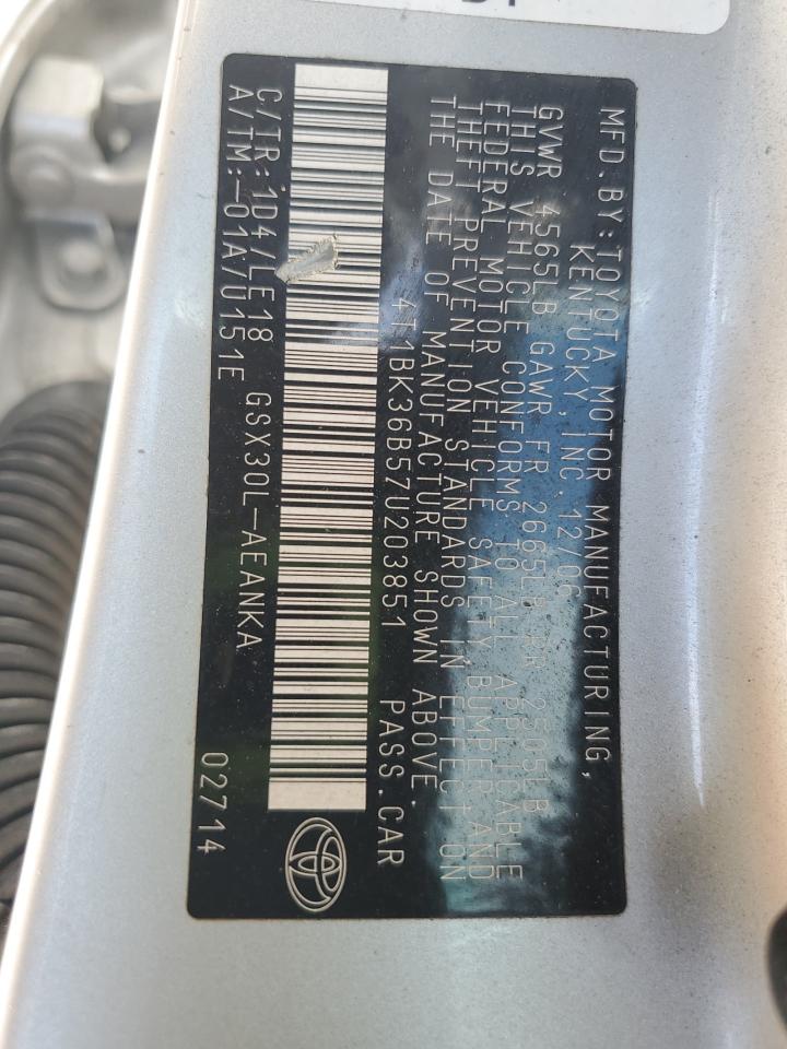 2007 Toyota Avalon Xl VIN: 4T1BK36B57U203851 Lot: 56130375