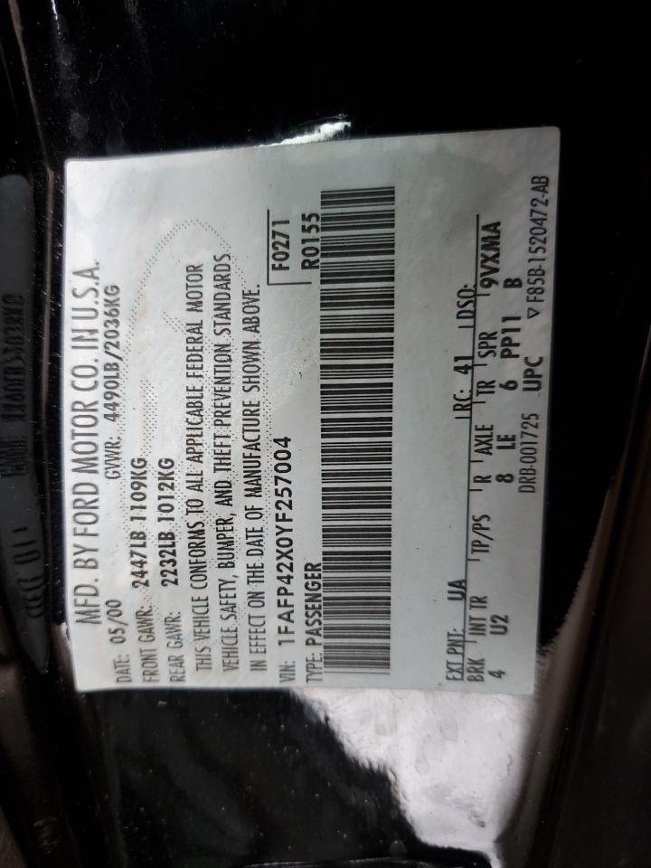 2000 Ford Mustang Gt VIN: 1FAFP42X0YF257004 Lot: 56424425