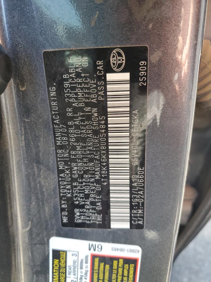 2008 Toyota Camry Le VIN: 4T1BK46KX8U054845 Lot: 56856655