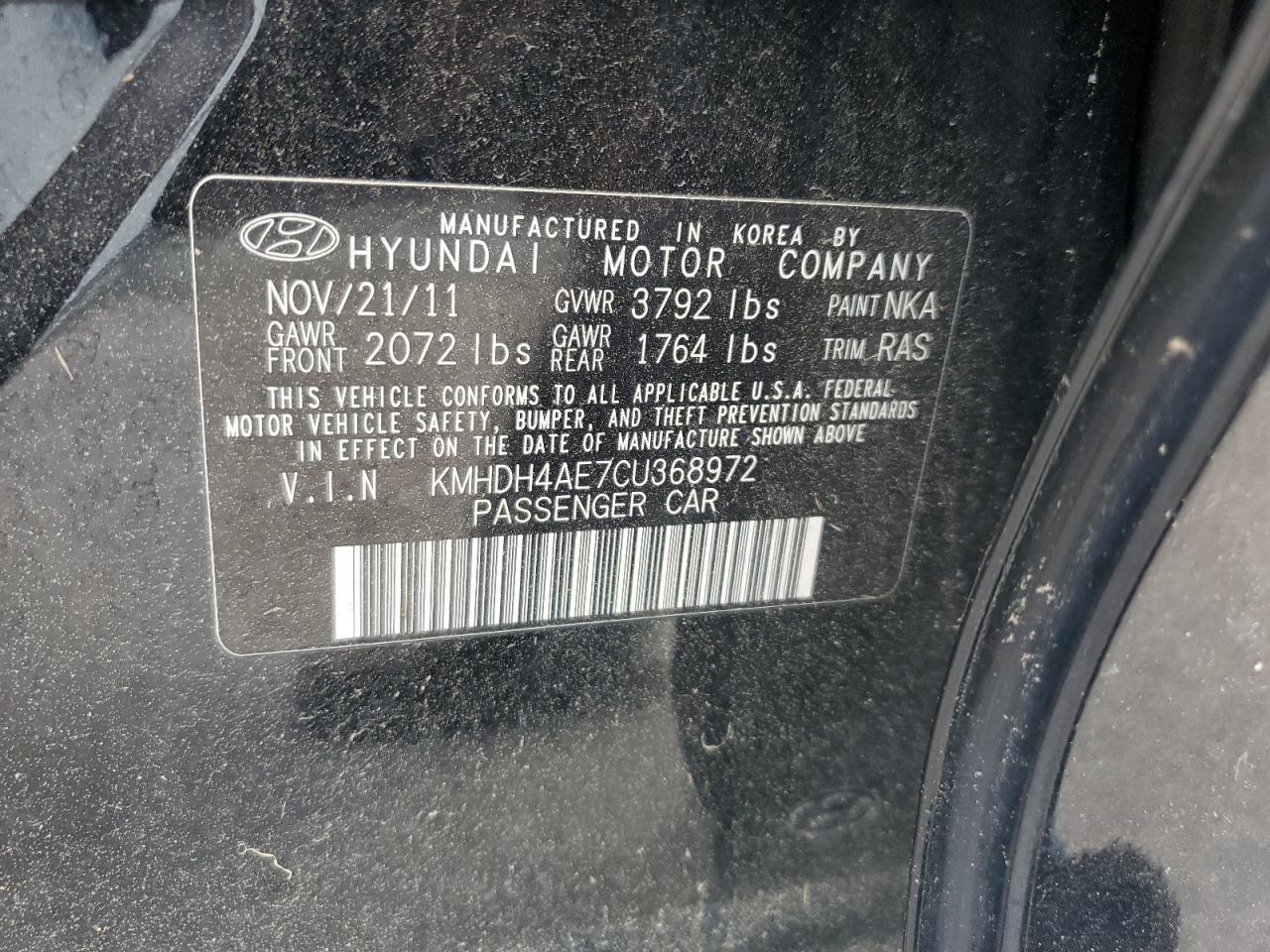 2012 Hyundai Elantra Gls VIN: KMHDH4AE7CU368972 Lot: 58635445