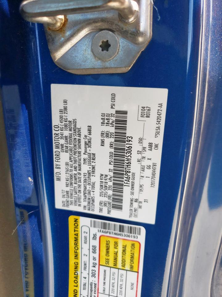 2017 Ford Mustang VIN: 1FA6P8TH6H5306193 Lot: 57305845