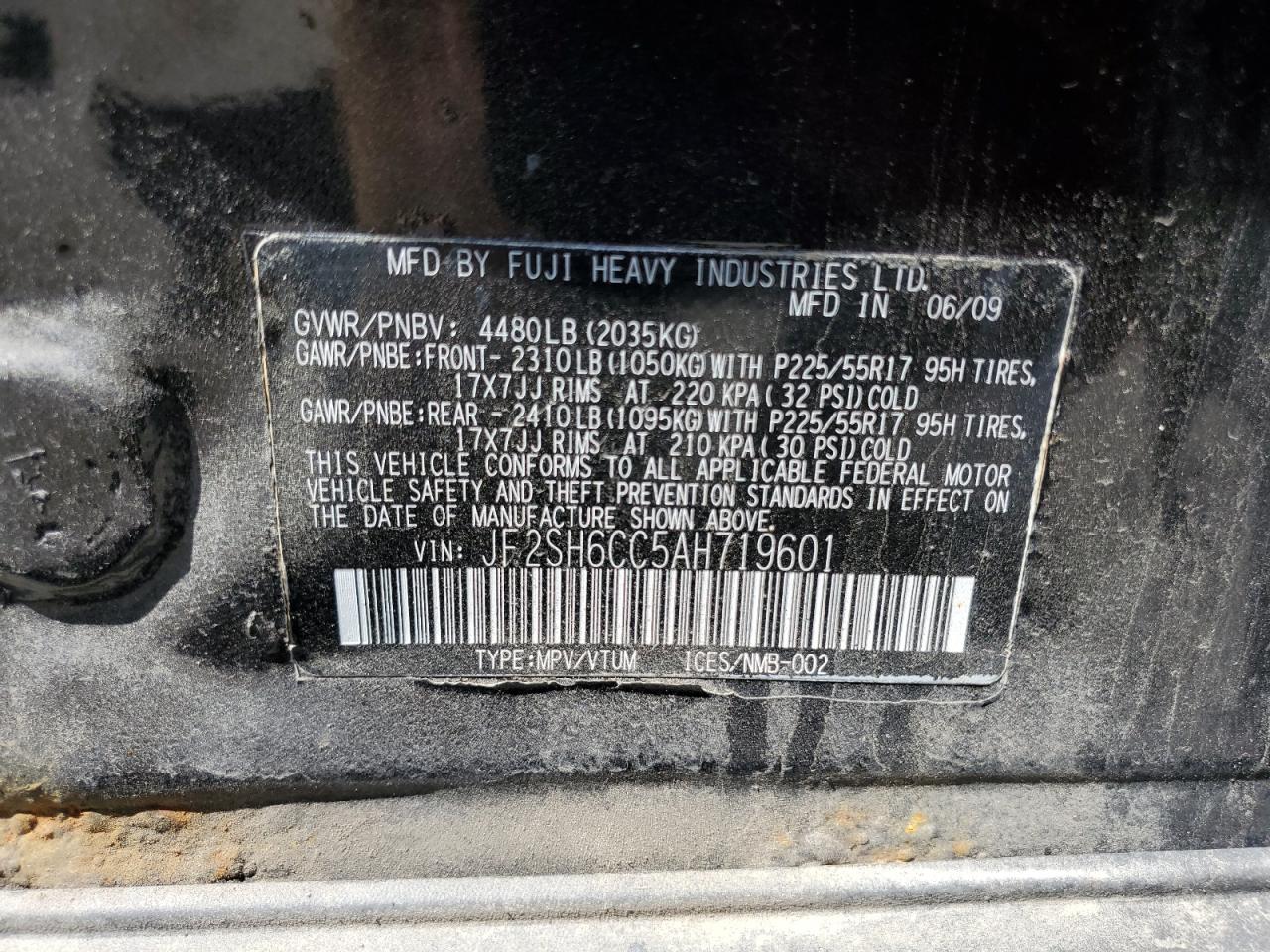 2010 Subaru Forester 2.5X Premium VIN: JF2SH6CC5AH719601 Lot: 56665465