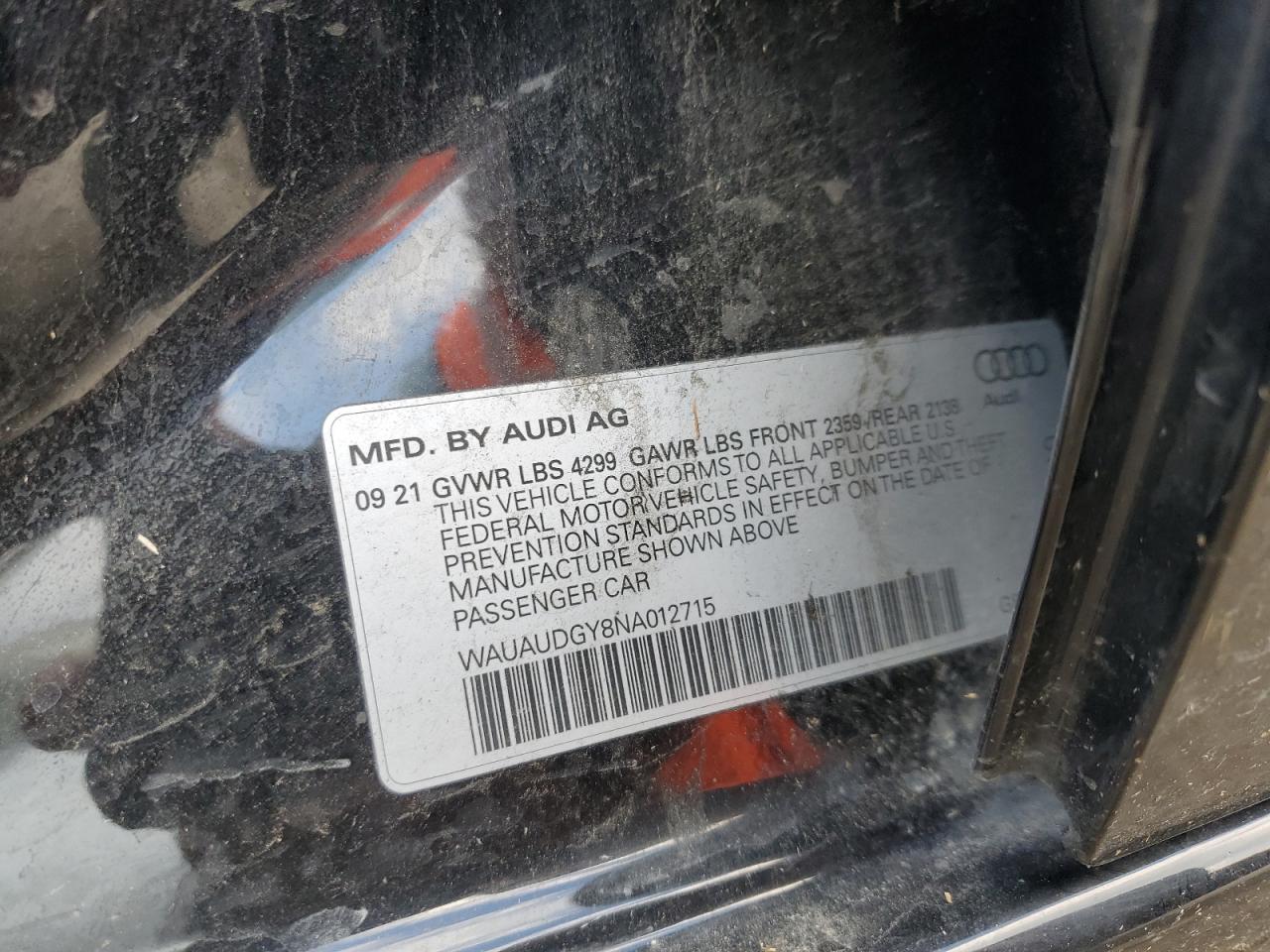 2022 Audi A3 Premium VIN: WAUAUDGY8NA012715 Lot: 56594485
