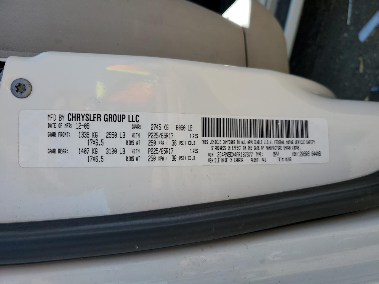 2010 Dodge Grand Caravan Sxt VIN: 2D4RN5DX4AR187377 Lot: 57088685