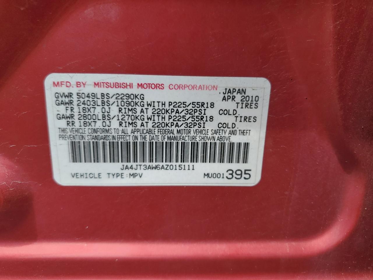 2010 Mitsubishi Outlander Se VIN: JA4JT3AW6AZ015111 Lot: 56992515