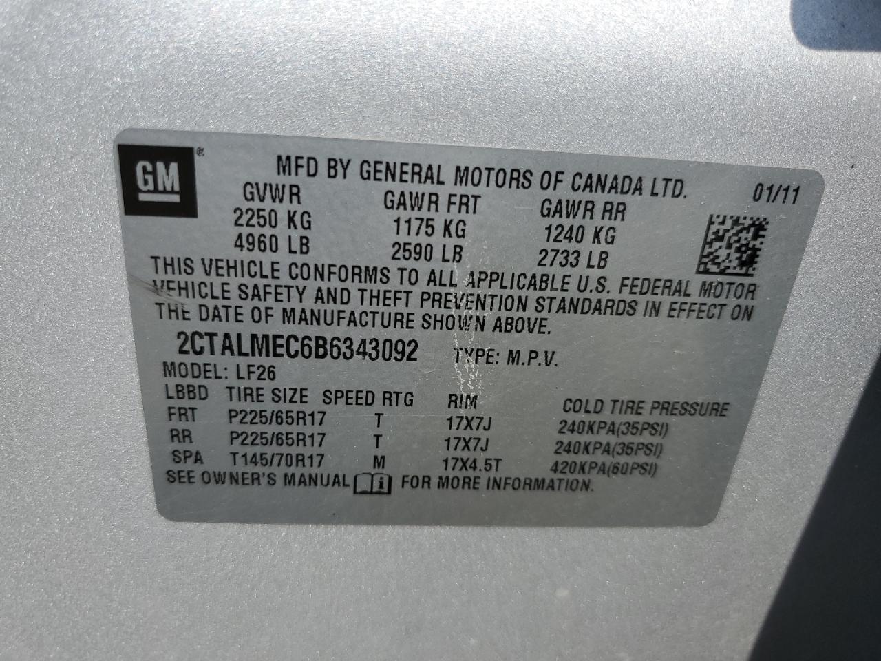 2011 GMC Terrain Sle VIN: 2CTALMEC6B6343092 Lot: 57055925