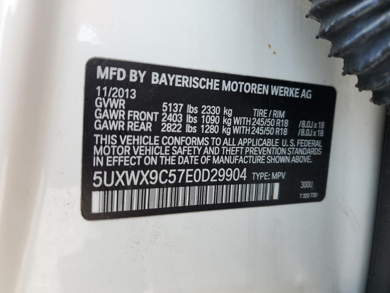2014 BMW X3 xDrive28I VIN: 5UXWX9C57E0D29904 Lot: 56939965