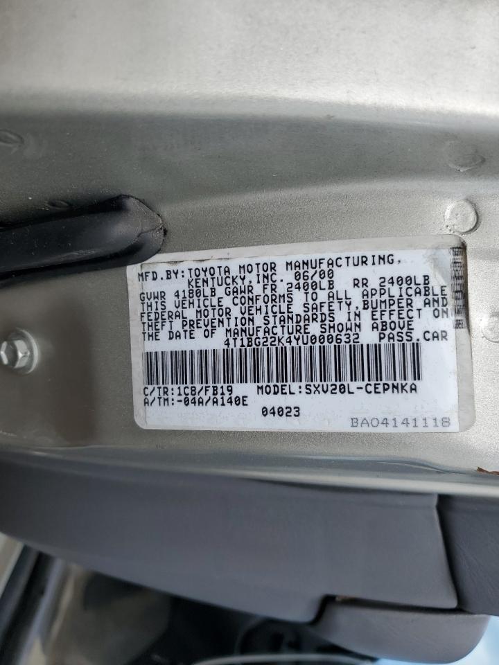 2000 Toyota Camry Ce VIN: 4T1BG22K4YU000632 Lot: 57019205