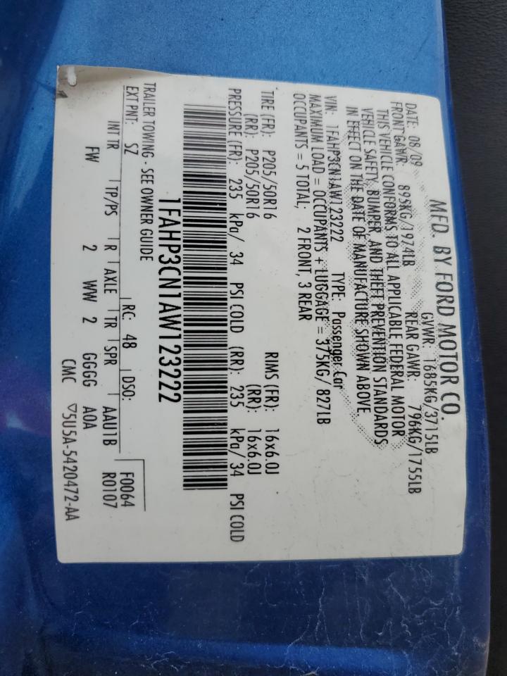 2010 Ford Focus Se VIN: 1FAHP3CN1AW123222 Lot: 56927505