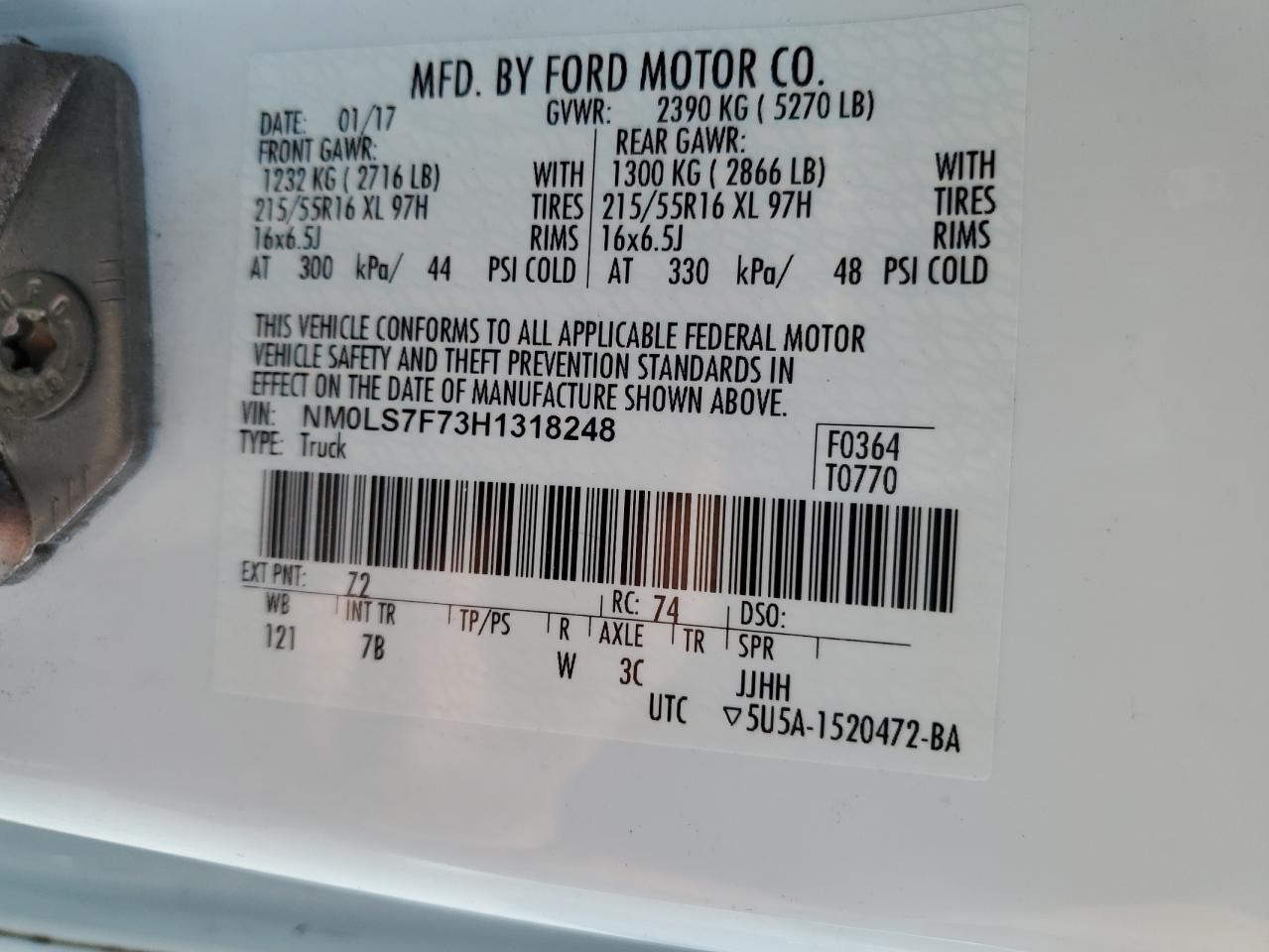 2017 Ford Transit Connect Xlt VIN: NM0LS7F73H1318248 Lot: 57518915