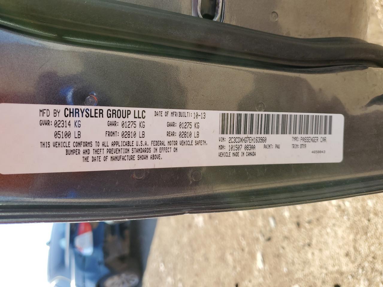 2014 Dodge Charger Sxt VIN: 2C3CDXHG7EH163960 Lot: 56168955