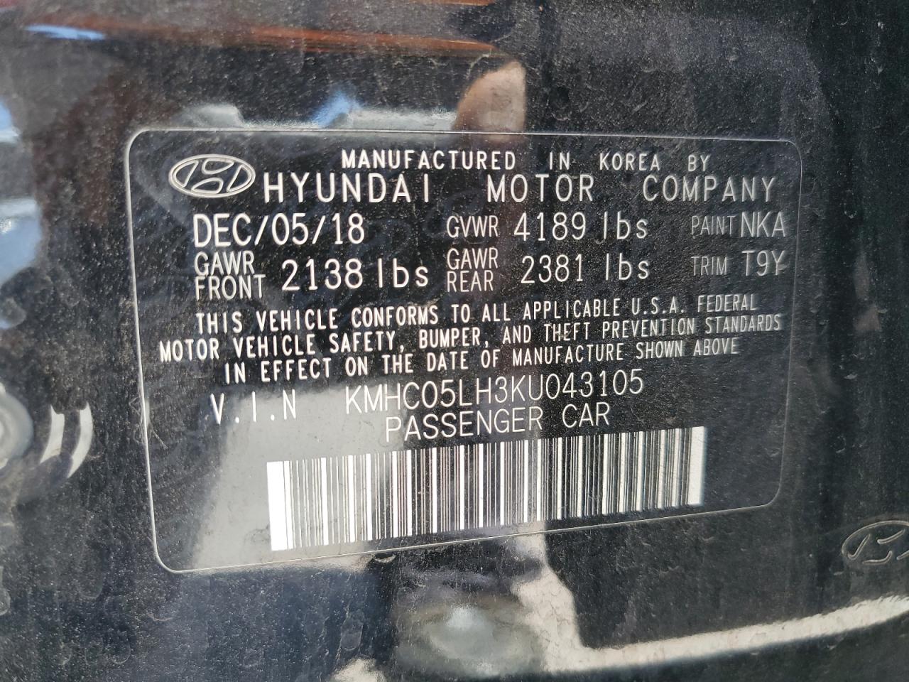 2019 Hyundai Ioniq Limited VIN: KMHC05LH3KU043105 Lot: 57809855